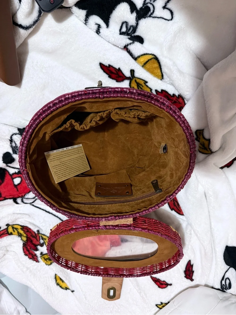 Patricia Nash Red & Natural Woven Round Straw Tote with Brown Leather Trim